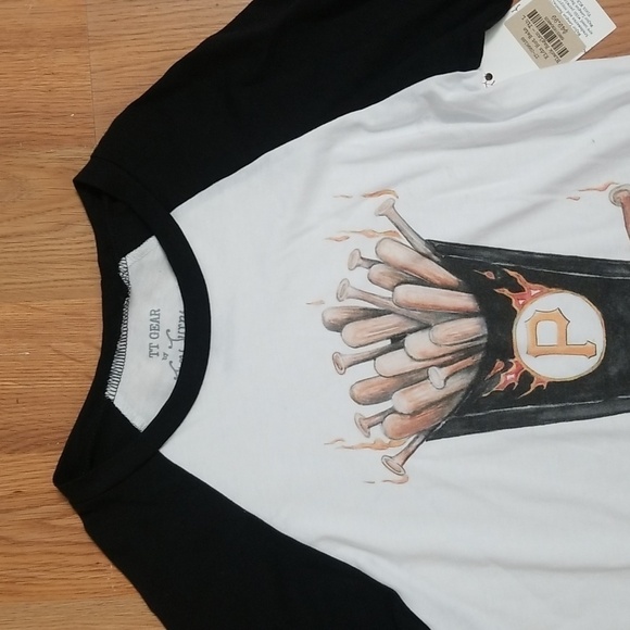 TINY Turnip MBL  Pittsburg Pirates T-Shirt Raglan Black White Kids Large - Picture 2 of 9